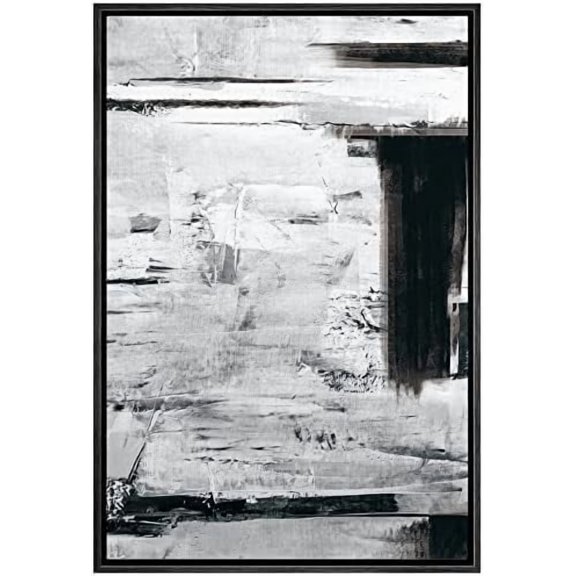 HFDF Canvas Print Wall Art Black Gray Grunge Paint Stroke Landscape Abstract Shapes Illustrations Modern Art Minimal Relax/Calm Multicolor for Living Room, Bedroom, Office - Black 12x18inch Framed