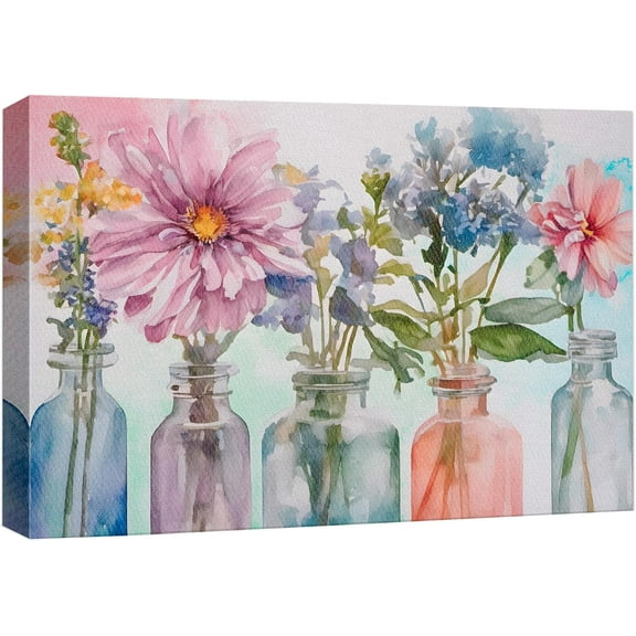 HFDF Canvas Print Wall Art Colorful Serenity MultiHued Floral Watercolor Nature Wilderness Illustrations Modern Art Landscape Relax/Calm Multicolor for Living Room, Bedroom, Office 14x11inch Framed