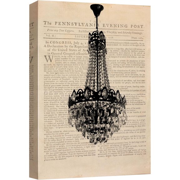 HFDF Canvas Print Wall Art Dark Chandelier on Newspaper Background Decorative Lights Digital Art Modern Art Chic Relax/Calm Multicolor for Living Room, Bedroom, Office 8x10inch Unframed