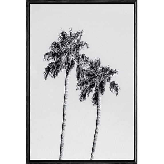 HFDF Canvas Print Wall Art Duotone Black & White Beach Palm Tree Duo Nature Wilderness Photography Realism Rustic Multicolor Relax/Calm for Living Room, Bedroom, Office - Black 8x10inch Unframed