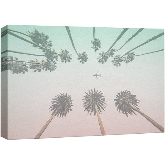 HFDF Canvas Print Wall Art Duotone Teal & Pink Los Angeles Palm Trees Architecture & Maps Cities Photography Realism Scenic Colorful for Living Room, Bedroom, Office 10x8inch Framed