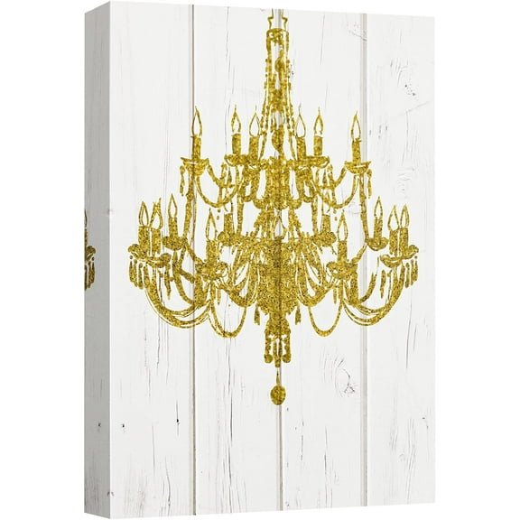 HFDF Canvas Print Wall Art Golden Chandelier Silhouette on Wood Panels Decorative Lights Digital Art Modern Art Chic Relax/Calm Multicolor for Living Room, Bedroom, Office 8x10inch Framed