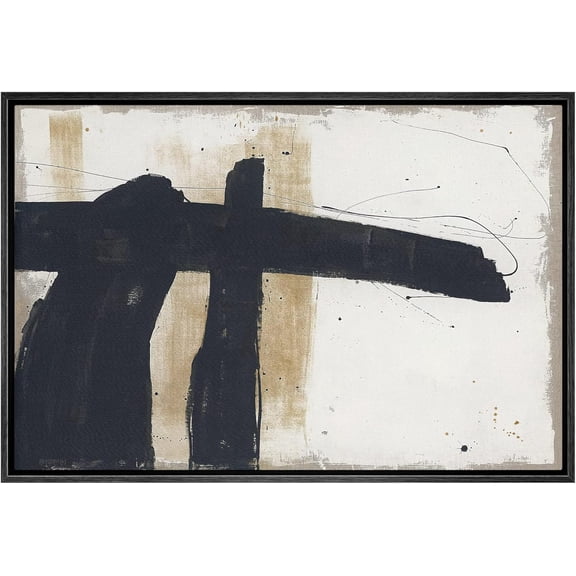 HFDF Canvas Print Wall Art Grunge Black Brown Paint Strokes Abstract Shapes Illustrations Modern Art Decorative Contemporary Chic Minimal for Living Room, Bedroom, Office - Black 10x8inch Unframed