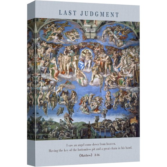 HFDF Canvas Print Wall Art Last Judgment by Michelangelo Spiritual & Religious Master Artist Illustrations Modern Art Decorative Vintage Retro Antique Bible Scripture for Bedroom 12x16inch Framed