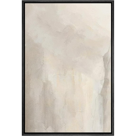 HFDF Canvas Print Wall Art Minimal White Paint Brush Strokes Abstract Shapes Illustrations Modern Art Decorative Boho Relax/Zen Nordic for Living Room, Bedroom, Office - Black 12x18inch Framed