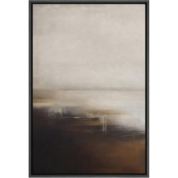 HFDF Canvas Print Wall Art Neutral Abstract Coastal Landscape Soft Brown and Beige Hues Illustrations Modern Art Decorative Relax/Calm for Living Room, Bedroom, Office - Black 8x10inch Unframed