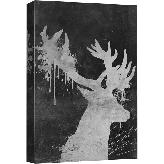 HFDF Canvas Print Wall Art Paint Splatter Grunge Forest Deer Animals Nature Illustrations Modern Art Farmhouse/Country Portrait Black and White for Living Room, Bedroom, Office - 8x10inch Framed