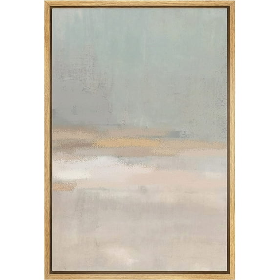 HFDF Canvas Print Wall Art Pastel Green, Yellow & Pink Color Field Abstract Shapes Watercolor Modern Art Contemporary Multicolor Ultra for Living Room, Bedroom, Office - Natural 12x16inch Framed