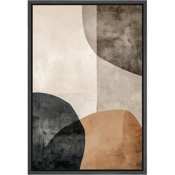 HFDF Canvas Print Wall Art Semi-Abstract Neutral Toned Shapes Illustrations Digital Art Modern Art Decorative Multicolor Rustic Minimal for Bedroom - Black 16x20inch Framed