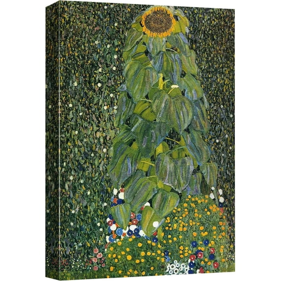 HFDF Canvas Print Wall Art Sunflower by Gustav Klimt Nature Abstract Oil Painting Fine Art Traditional Scenic Colorful Multicolor Ultra for Living Room, Bedroom, Office 12x18inch Framed