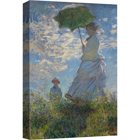 HFDF Canvas Print Wall Art Woman with a Parasol Claude Monet Classical Illustrations Fine Art Decorative Vintage Watercolors Pastel Multicolor Zen for Living Room, Bedroom, Office 12x18inch Framed