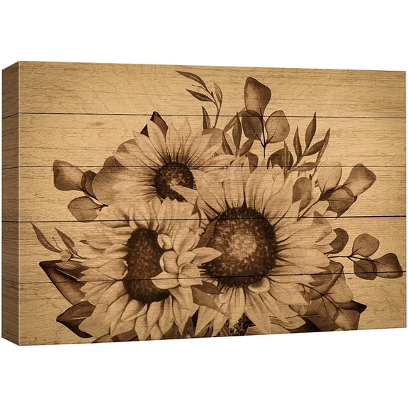 HFDF Canvas Print Wall Art Wood Panel Retro Vintage Classic Sepia Sunflowers Nature Wilderness Illustrations Modern Art Farmhouse/Country for Living Room, Bedroom, Office 10x8inch Unframed