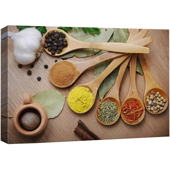 HFDF Canvas Prints Wall Art Still Life Various of Spices in Wooden Spoon Food/Kitchen Concept | Modern Wall Decor/ Decoration Stretched Gallery Canvas Wrap Giclee Print 10x8inch Unframed