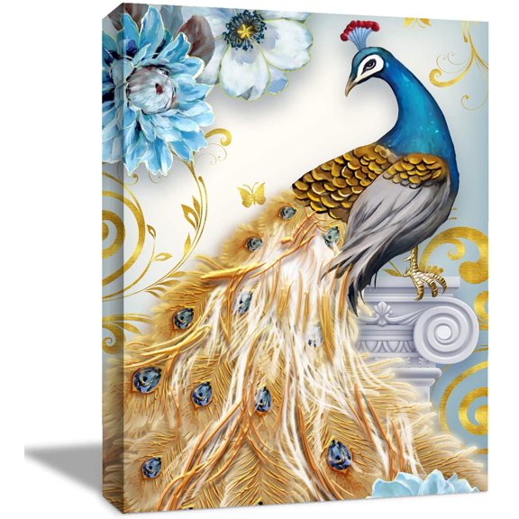 HFDF Canvas Prints Wall ArtPicture Painting for Home Decoration - Single Panel Crystal Peacock for Living Room, 12x18inch Framed