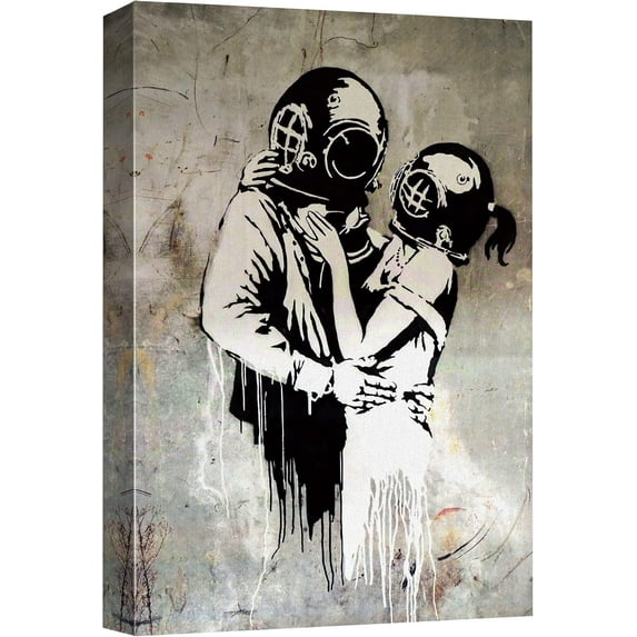 HFDF Canvas Prt Wall Art Banksy British Artist Deep Sea Diver Lovers Spray Pat Graffiti & Street Art Urban Illustration Modern Art Boho for Livg Room, Bedroom, Office - 11x14inch Framed