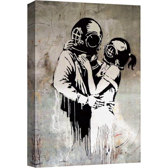 HFDF Canvas Prt Wall Art Banksy British Artist Deep Sea Diver Lovers Spray Pat Graffiti & Street Art Urban Illustration Modern Art Boho for Livg Room, Bedroom, Office - 8x10inch Framed