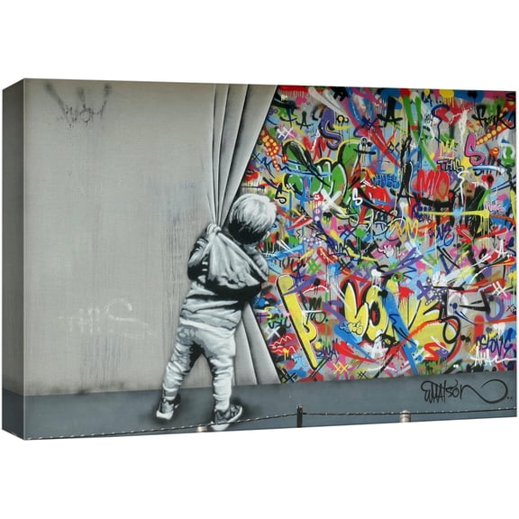 HFDF Canvas Prt Wall Art Banksy British Artist Kid Spray Pat Curta Illusion Graffiti & Street Art Urban Illustrations Modern Art Boho for Livg Room, Bedroom, Office - 14x11inch Framed