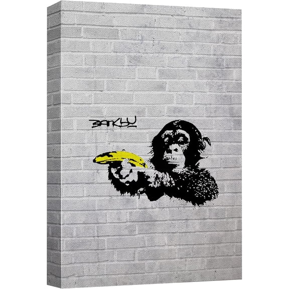 HFDF Canvas Prt Wall Art Banksy British Artist Spray Pat Monkey Banana Gun Graffiti & Street Art Urban Illustrations Modern Art Scenic for Livg Room, Bedroom, Office - 16x24inch Framed