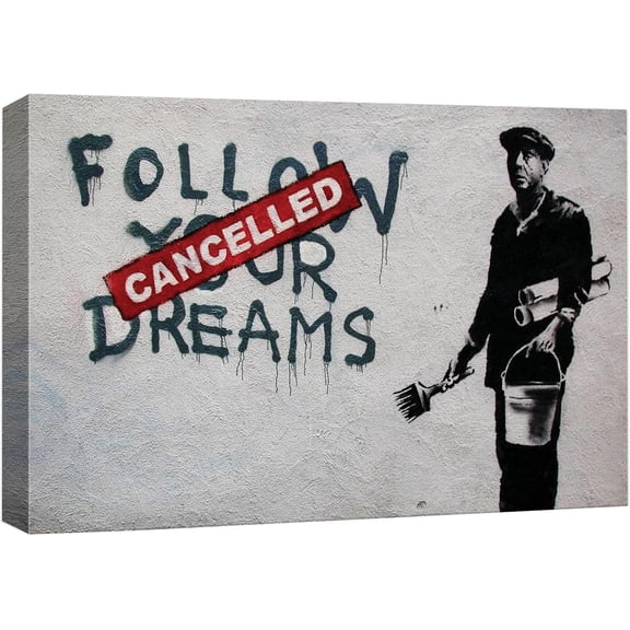 HFDF Canvas Prt Wall Art Banksy Cancelled Follow Your Dreams Graffiti & Street Art Pop Culture Illustrations Pop Art Bohemian Dark for Livg Room, Bedroom, Office - 20x16inch Framed