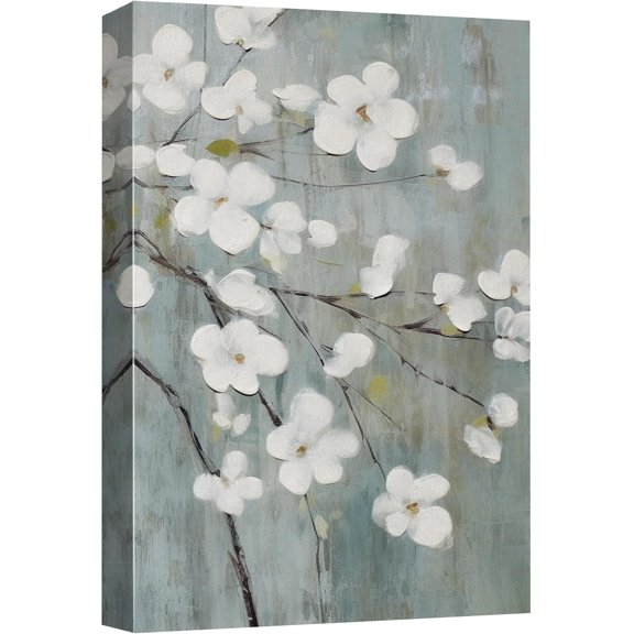 HFDF Canvas Prt Wall Art Blossomg White Florals on Blue Nature Wilderness Illustrations Modern Art Decorative Floral Botanical Mimal Calm/Relax/Cozy for Bedroom - 8x10inch Unframed