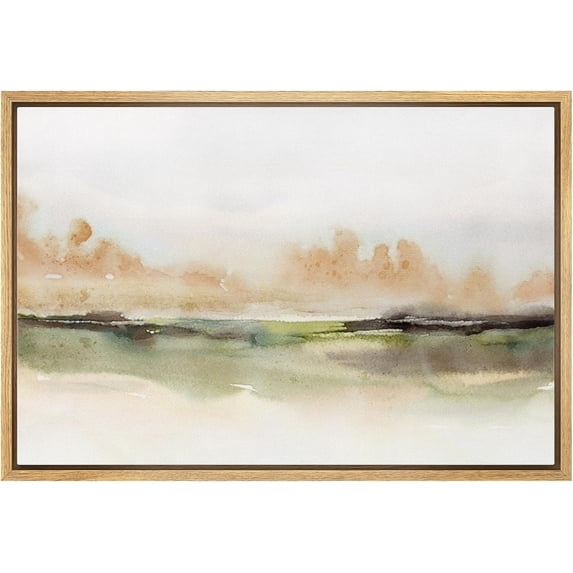 HFDF Canvas Prt Wall Art Brown and Green Watercolor Landscape Abstract Shapes Illustrations Modern Chic Relax/Calm for Livg Room, Bedroom, Office - Natural 18x12inch Framed