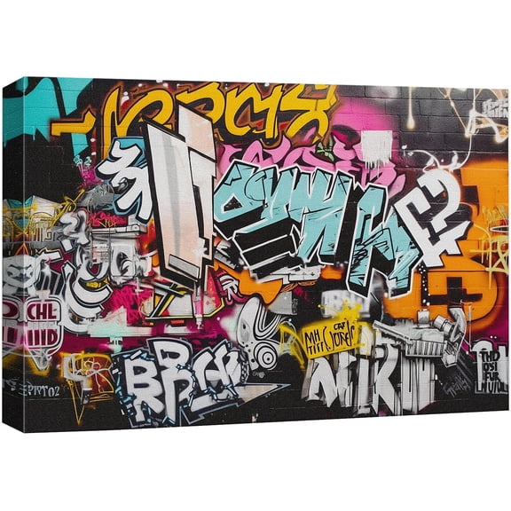 HFDF Canvas Prt Wall Art Cartoon Anime Style Names Graffiti & Street Art Urban Architecture Cityscape Grunge Dark Illustrations Modern Art Decorative Abstract Geometric for Bedroom 18x12inch Framed