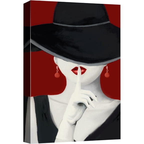 HFDF Canvas Prt Wall Art Elegant Woman with Red Lipstick & Earrgs People Fashion Illustrations Modern Art Glam Portrait Dramatic Multicolor Ultra for Livg Room, Bedroom, Office - 16x24inch Framed