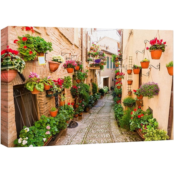 HFDF Canvas Prt Wall Art Floral Botanical Garden Italian Alley Nature Wilderness Photography Realism Rustic Scenic Landscape Earth Panorama Colorful for Livg Room, Bedroom, Office - 20x16inch Framed