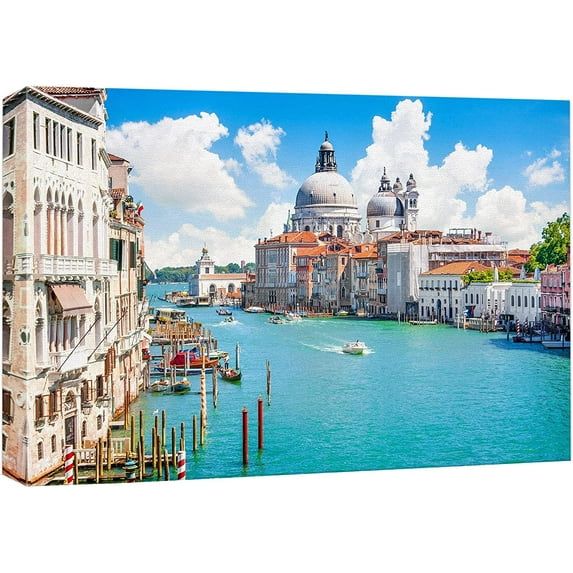 HFDF Canvas Prt Wall Art Gran Canal with Basilica Santa Maria Venice, Italy Nature Wilderness Photography Modern Art Scenic Colorful Multicolor for Livg Room, Bedroom, Office - 10x8inch Framed