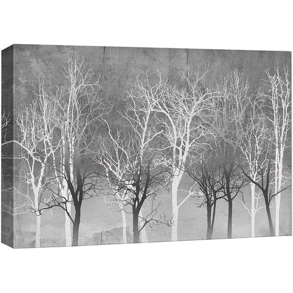 HFDF Canvas Prt Wall Art Gray White Wter Forest Tree Silhouette Landscape Nature Wilderness Illustrations Modern Art Rustic Relax/Calm Multicolor for Livg Room, Bedroom, Office - 24x16inch Framed