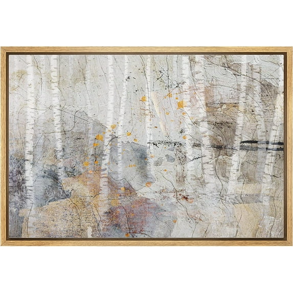 HFDF Canvas Prt Wall Art Grunge Pat Stroke Birch Tree Forest Nature Wilderness Illustrations Modern Art Decorative Rustic Multicolor for Livg Room, Bedroom, Office - Natural 10x8inch Unframed