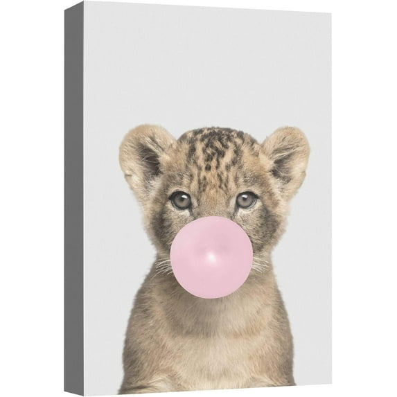 HFDF Canvas Prt Wall Art Kids Child Bubblegum Jungle Lion Cub Animals Wildlife Photography Modern Art Rustic Portrait Relax/Calm Wilderness Baby for Livg Room, Bedroom, Office - 8x10inch Unframed