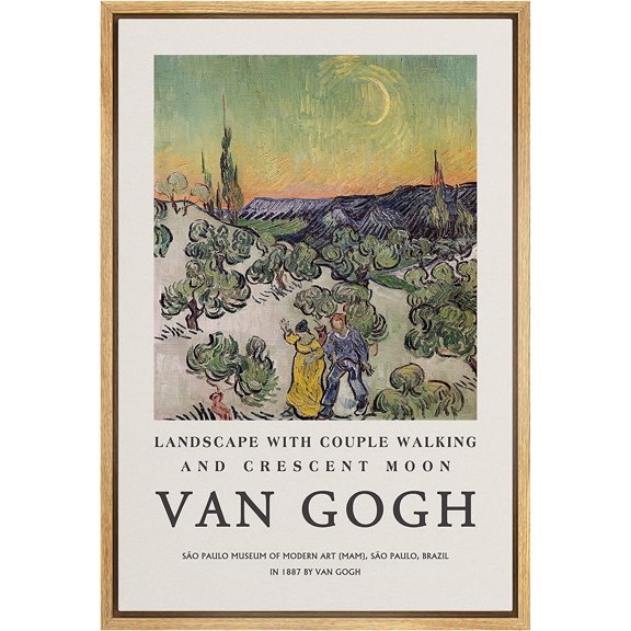 HFDF Canvas Prt Wall Art Landscape Couple Walkg Vcent Van Gogh Nature Wilderness Illustrations Fe Art Farmhouse/Country Decorative for Livg Room, Bedroom, Office - Natural Unframed