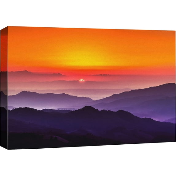 HFDF Canvas Prt Wall Art Neon Orange Horizon and Mountas Nature Wilderness Photography Realism Rustic Landscape Colorful Multicolor Ultra for Livg Room, Bedroom, Office - 18x12inch Framed