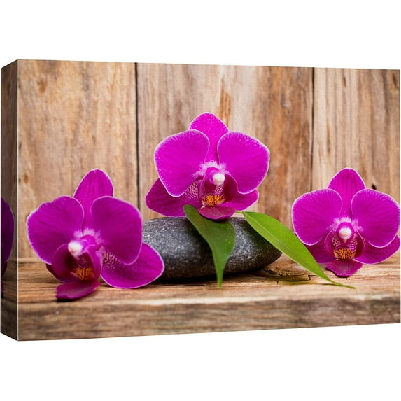 HFDF Canvas Prt Wall Art Orchid Trio & Brown Wood Gra Floral Plants Photography Realism Zen Relax/Calm Multicolor Ultra for Livg Room, Bedroom, Office - 18x12inch Framed