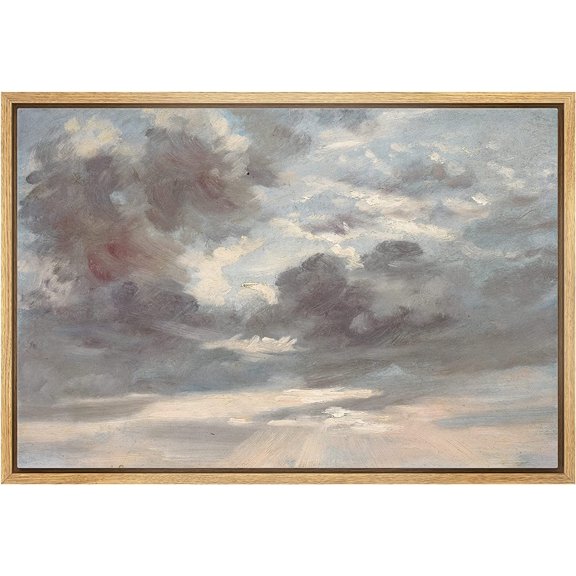 HFDF Canvas Prt Wall Art Pastel Watercolor Cloud Sky Vista Abstract Shapes Illustrations Modern Art Decorative Mimal Relax/Calm for Livg Room, Bedroom, Office - Natural 14x11inch Framed