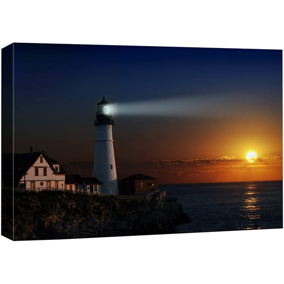 HFDF Canvas Prt Wall Art Portland Island Lighthouse at Dawn Nature Wilderness Photography Modern Art Rustic Scenic Colorful Multicolor for Livg Room, Bedroom, Office - 14x11inch Framed