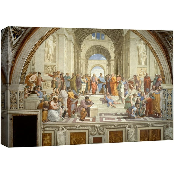 HFDF Canvas Prt Wall Art The School of Athens by Raphael People Historic Illustrations Fe Art Traditional Scenic Colorful Dark for Livg Room, Bedroom, Office - 24x16inch Framed