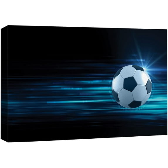 HFDF Canvas Prt Wall Art Soccer Ball on Blue Abstract Background Sports Athletes Photography Realism Contemporary Scenic Urban Multicolor Ultra for Livg Room, Bedroom, Office - 10x8inch Framed