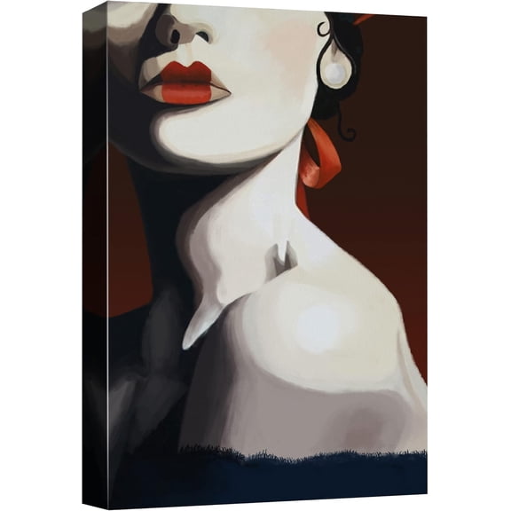 HFDF Canvas Prt Wall Art Stylish Woman with Red Lipstick Red Lipstick People Fashion Illustrations Modern Art Glam Portrait Dramatic Multicolor Ultra for Livg Room, Bedroom, - 8x10inch Framed