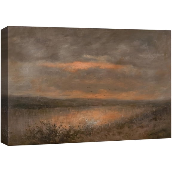 HFDF Canvas Prt Wall Art Sunset Over the Marsh Moody Landscape Scenic Dark for Livg Room, Bedroom, Office - 24x16inch Framed
