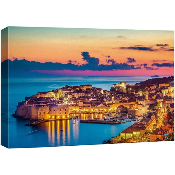 HFDF Canvas Prt Wall Art Vibrant Pastel Sunset Ocean Greek Island Nature Wilderness Photography Realism Rustic Scenic Landscape Earth Panorama Colorful for Livg Room, Bedroom, - 16x12inch Framed