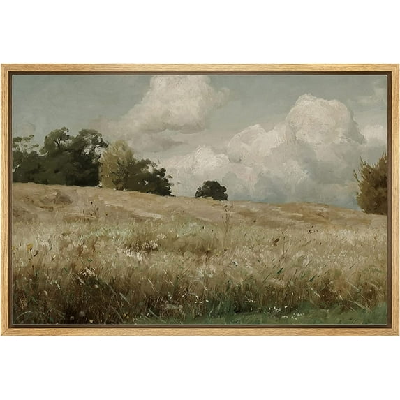 HFDF Canvas Prt Wall Art Vtage Countryside Forest Tree Field Nature Wilderness Illustrations Fe Art Decorative Landscape Relax/Calm for Livg Room, Bedroom, Office - Natural 18x12inch Framed
