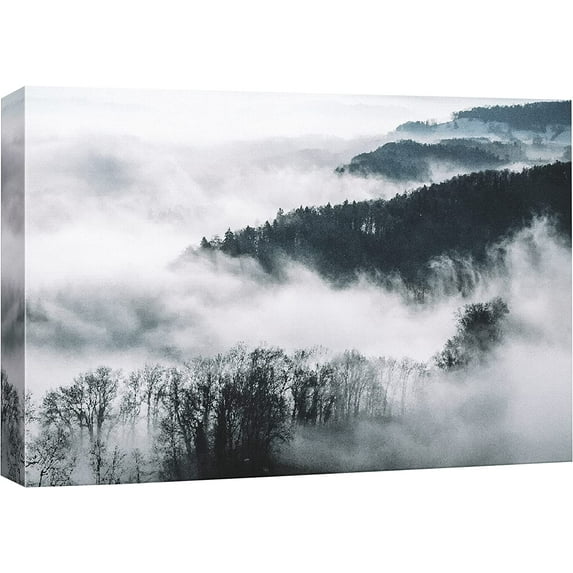 HFDF Canvas Prt Wall Art Watercolor Dark Forest with Mist Nature Wilderness Illustrations Modern Art Rustic Scenic Colorful Multicolor for Livg Room, Bedroom, Office - 10x8inch Unframed