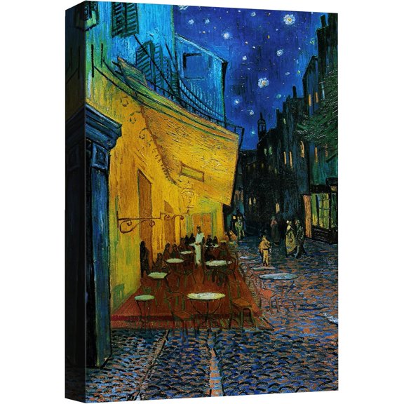 HFDF Canvas Wall Art Cafe Terrace at Night Van Gogh Poster Giclee Wall Decorations for Living Room High Definition Printed 12x18inch Framed