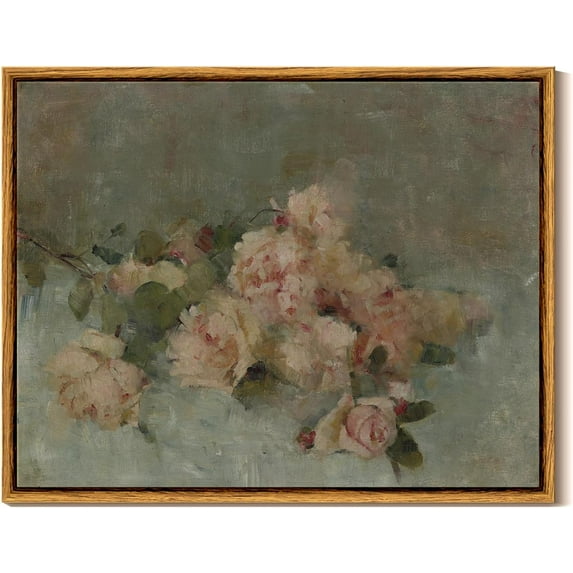 HFDF Canvas Wall Art Classical Oil Patg Roses Canvas Prts Wall Decorations Home Office Bathroom Decor 16x12inch Framed