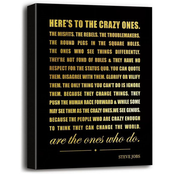 HFDF Canvas Wall Art Here's To The Crazy Ones - spirational Canvas Prts Poster Wall Art for Office, Study, School - Hangg Wall Decor - Great Art Gift for Teacher - 12x16inch Framed