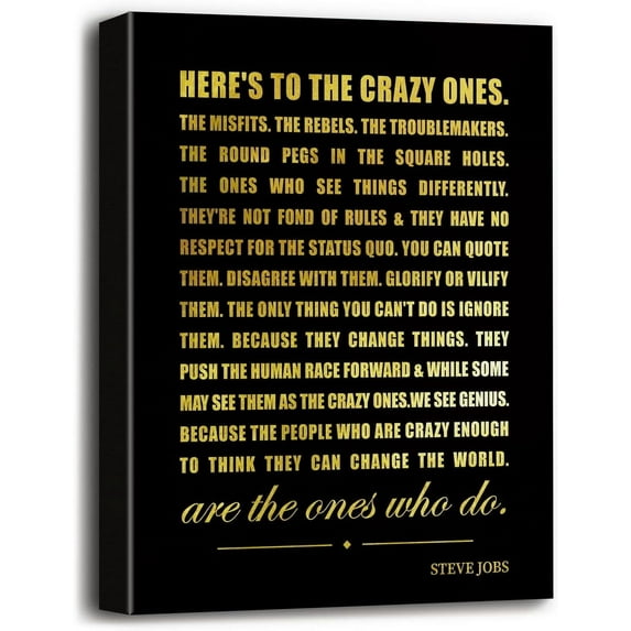 HFDF Canvas Wall Art Here's To The Crazy Ones - spirational Canvas Prts Poster Wall Art for Office, Study, School - Hangg Wall Decor - Great Art Gift for Teacher - 8x10inch Framed