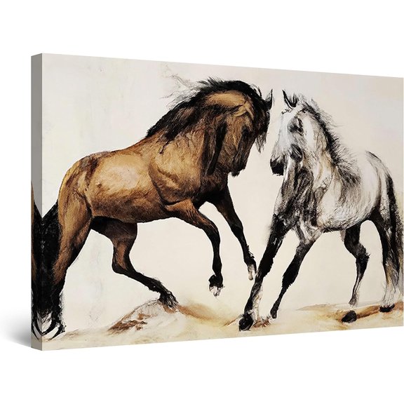 HFDF Canvas Wall Art - Horses Play - Decoration Artwork Ready to Hang for Livg Room Big Picture Home Wall Decor Prt Modern and Contemporary Patg Elegant Gift Idea 24x20inch Framed