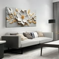thumbnail image 1 of HFDF Canvas Wall Art for Living Room Bedroom Office White and Gold Flower Artwork Large Botanical Wall Art Wall Decor Modern Canvas Prints 24x20inch Framed, 1 of 6